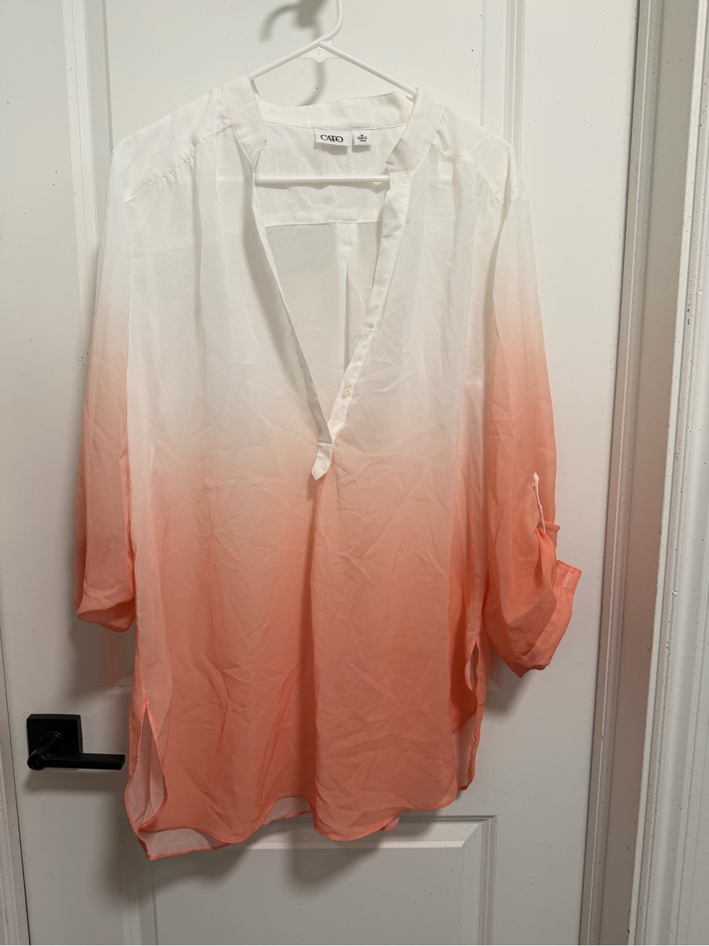 Cato White to Coral Ombre V-Neck Tunic